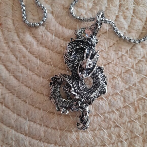 Men's Stainless Steel Gothic Necklace - Dragon Pendant, NEW! - Picture 3 of 13